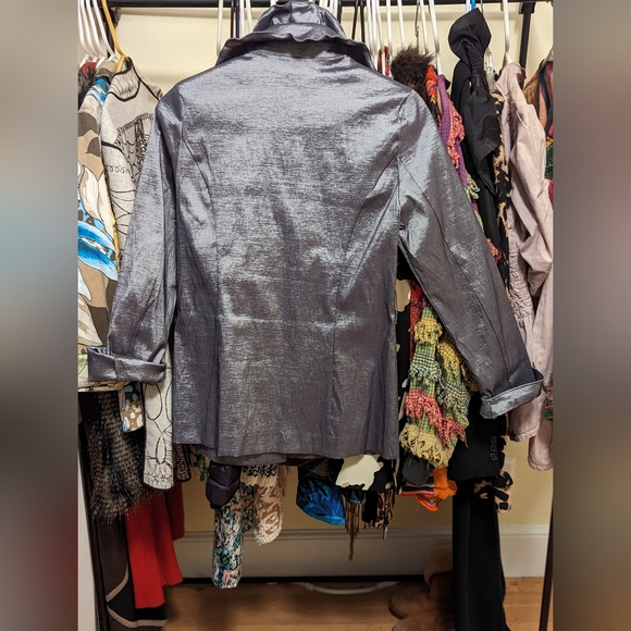 Beautiful silver gray wire collar jacket sz 6 - Picture 3 of 6